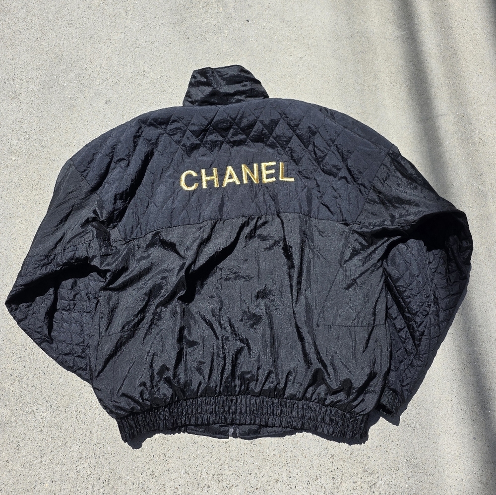 Vintage Black Bomber Jacket with Gold Logo **NOT Made By Chanel** - Picture 4 of 6